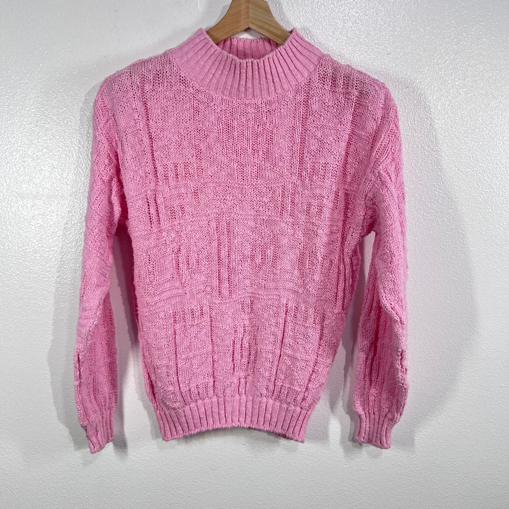 Vintage Eddie Bauer Pink Cotton Sweater Women's Small Made in USA Textured Knit
